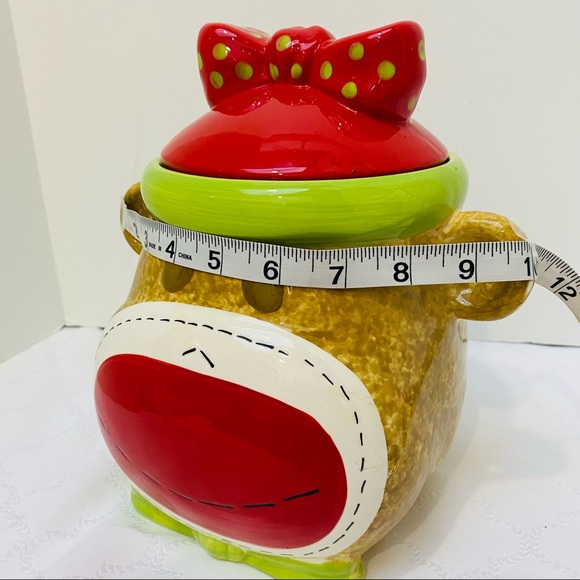 Girl Sock Monkey Ceramic Cookie Jar Real Home Earthenware Red Smiley Face. - Picture 3 of 13